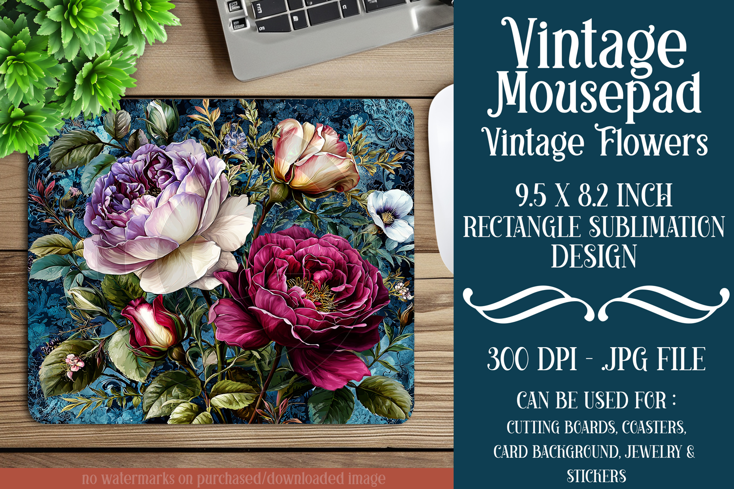 Vintage Mousepad, Sublimation Mousepad, Floral Mousepad, d17 product image 1