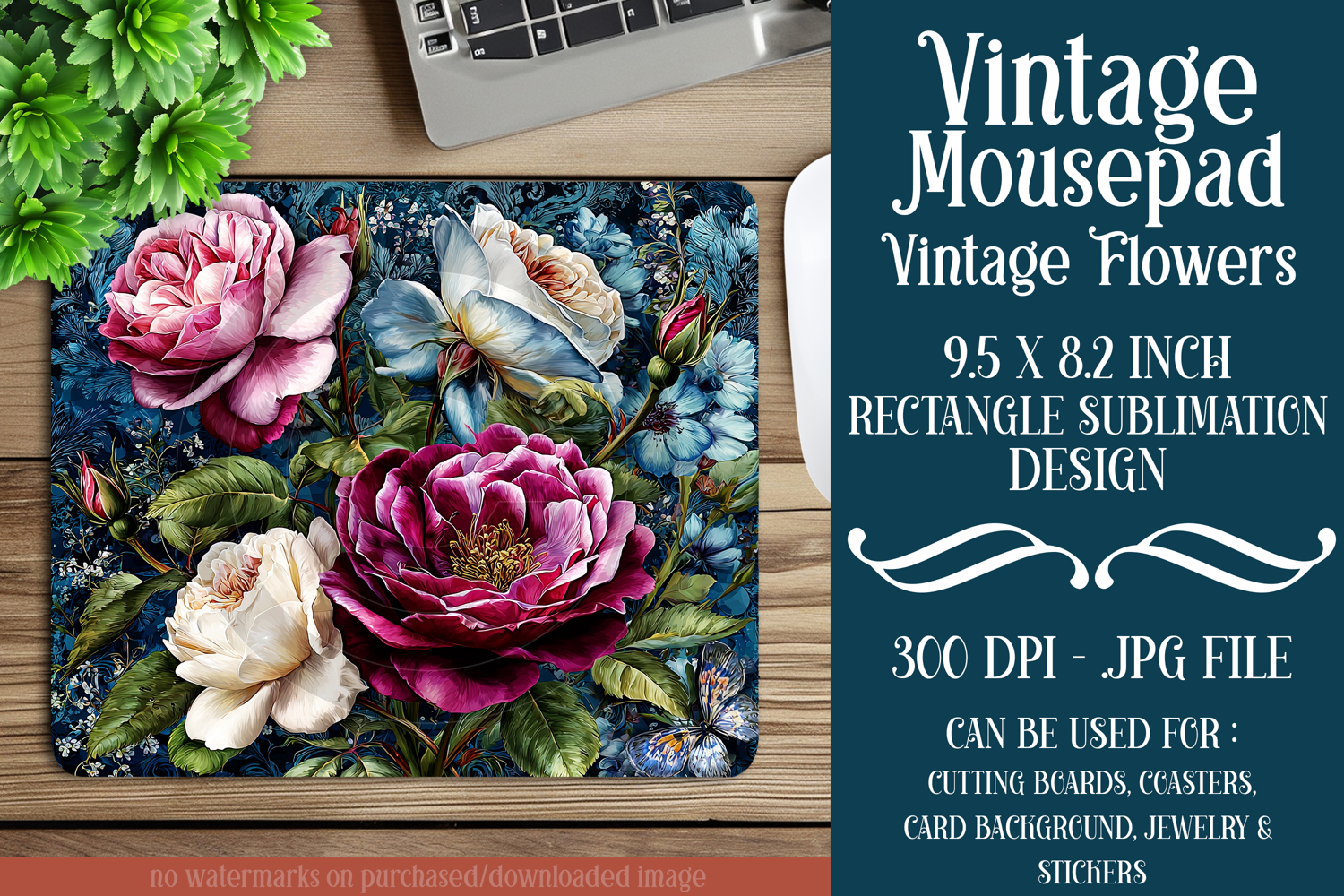 Vintage Mousepad, Sublimation Mousepad, Floral Mousepad, d18 product image 1