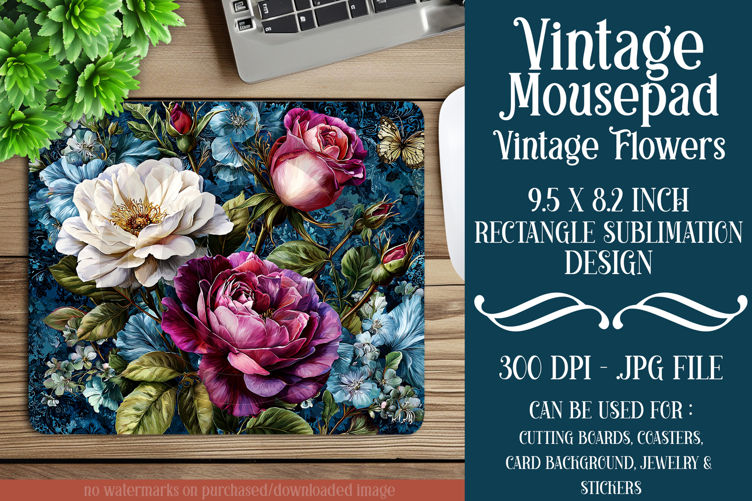 Vintage Mousepad, Sublimation Mousepad, Floral Mousepad, d19 product image 1
