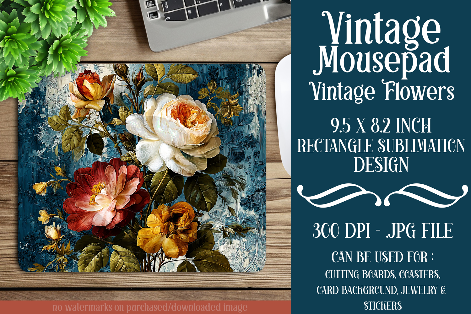 Vintage Mousepad, Sublimation Mousepad, Floral Mousepad, d2 product image 1