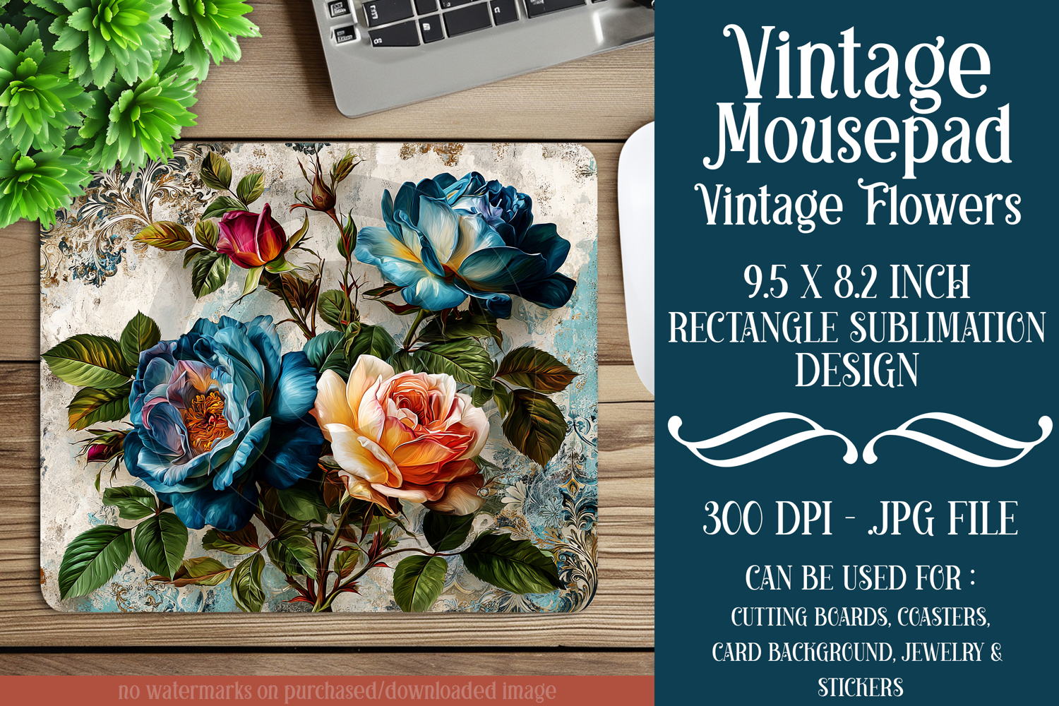 Vintage Mousepad, Sublimation Mousepad, Floral Mousepad, d23 product image 1