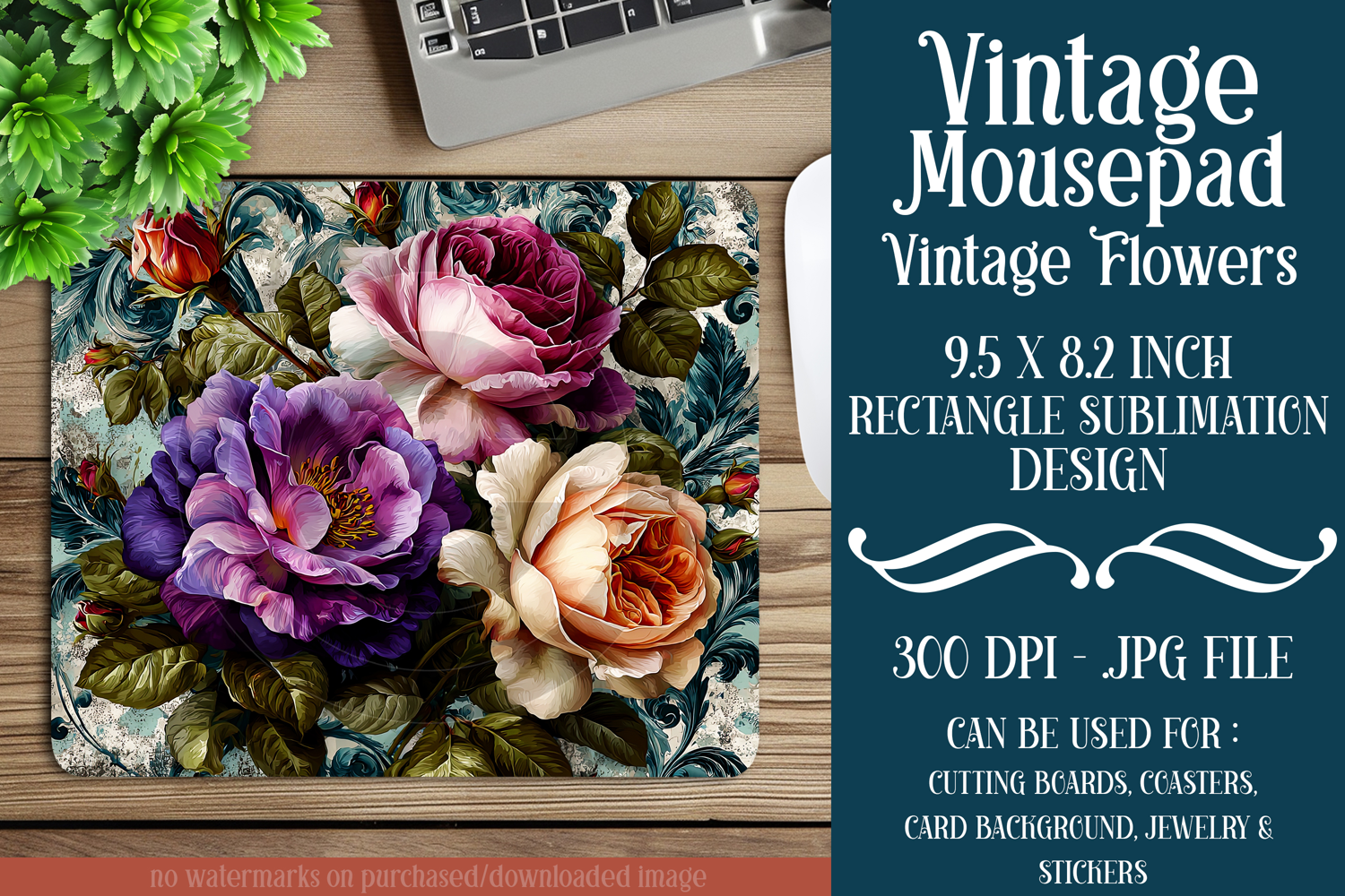 Vintage Mousepad, Sublimation Mousepad, Floral Mousepad, d25 product image 1