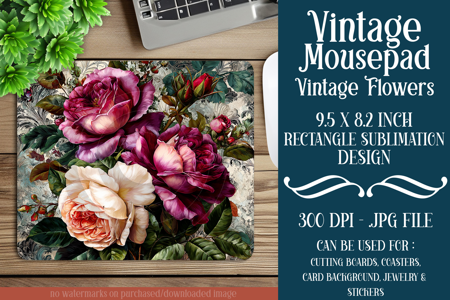 Vintage Mousepad, Sublimation Mousepad, Floral Mousepad, d26 product image 1