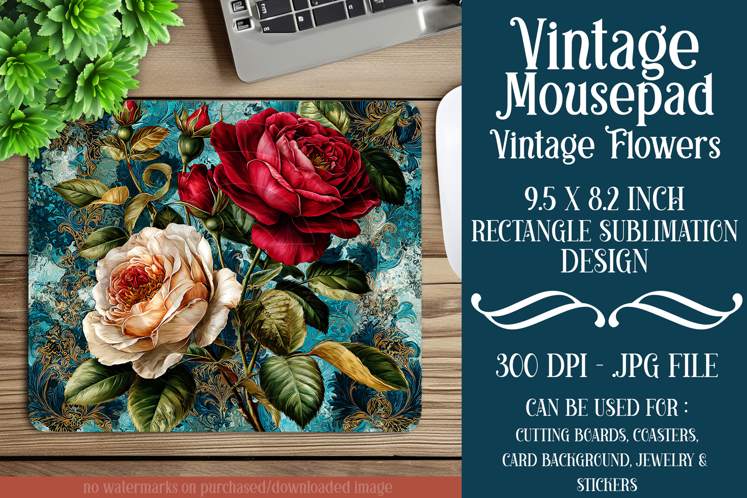 Vintage Mousepad, Sublimation Mousepad, Floral Mousepad, d28 product image 1