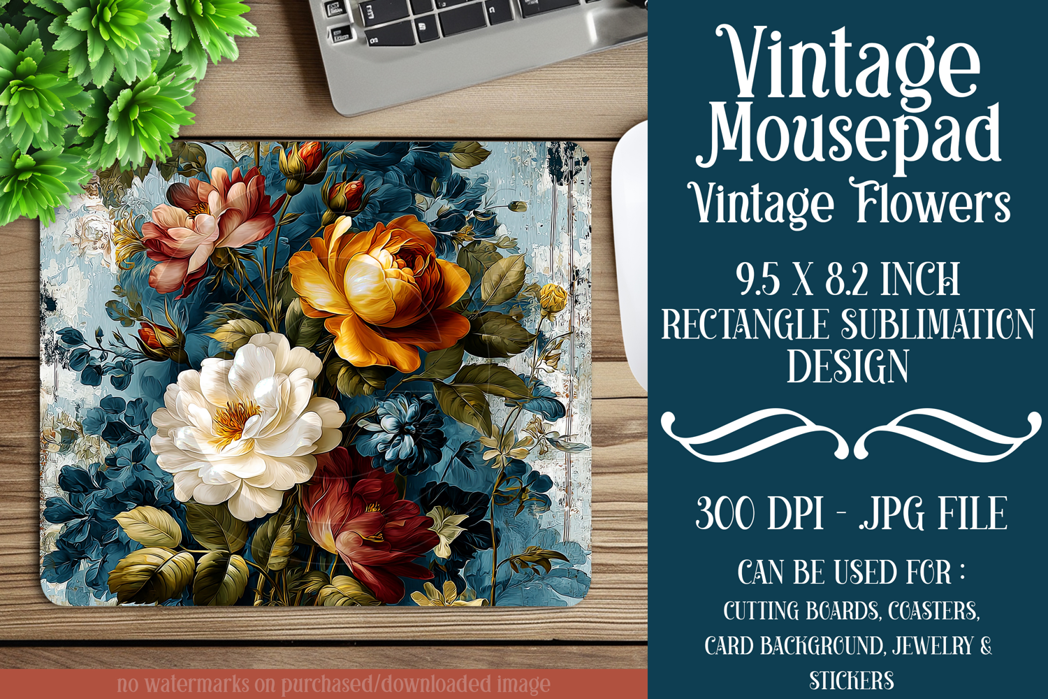Vintage Mousepad, Sublimation Mousepad, Floral Mousepad, d3 product image 1