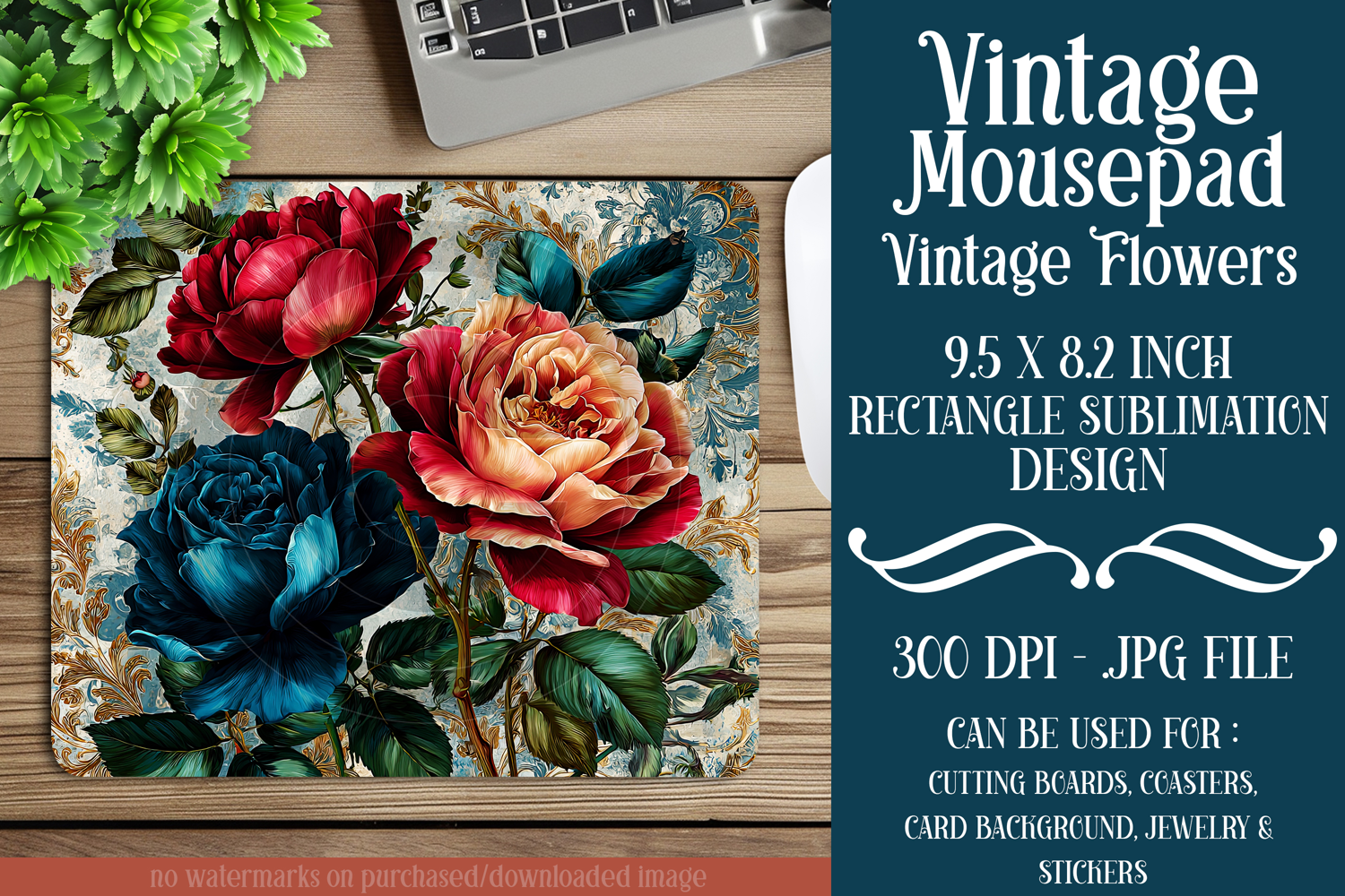 Vintage Mousepad, Sublimation Mousepad, Floral Mousepad, d31 product image 1