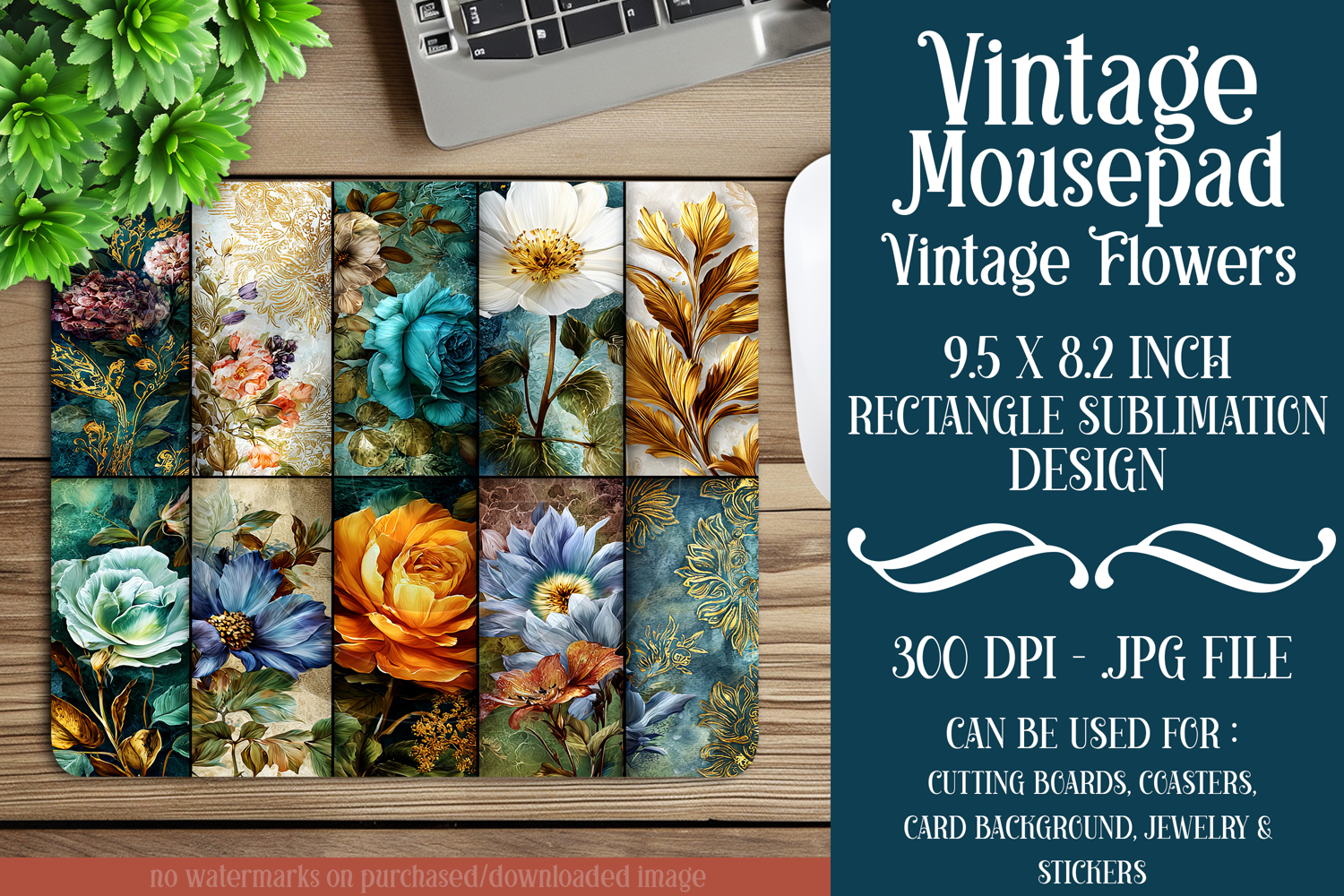 Vintage Mousepad, Sublimation Mousepad, Floral Mousepad, d32 product image 1