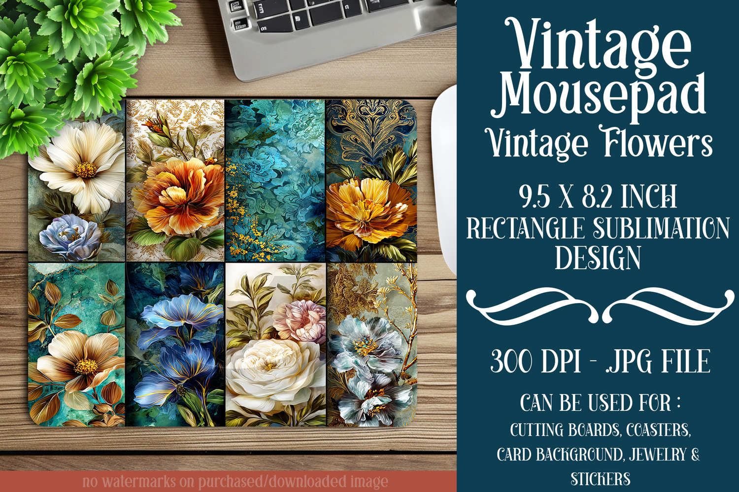 Vintage Mousepad, Sublimation Mousepad, Floral Mousepad, d33 product image 1