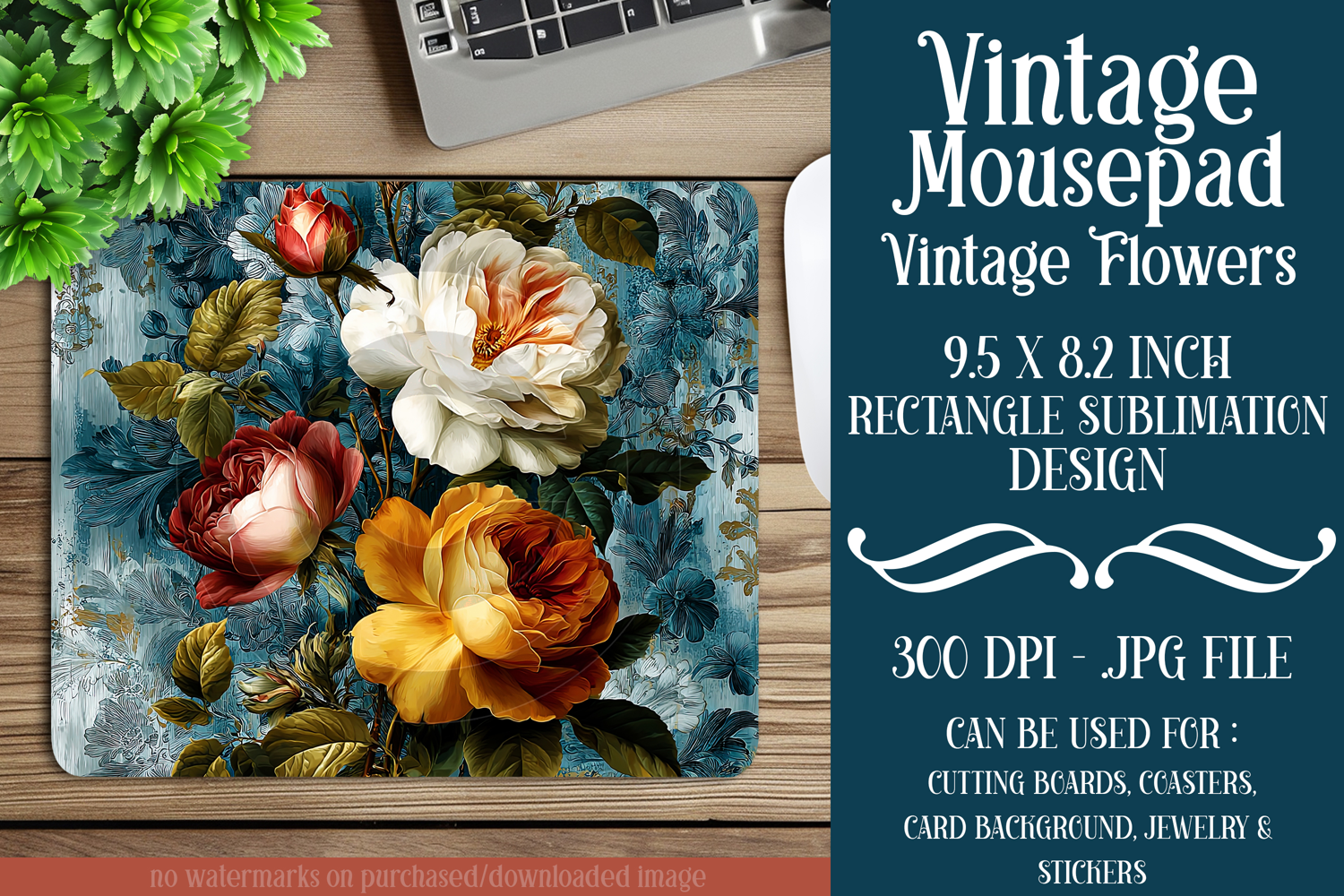 Vintage Mousepad, Sublimation Mousepad, Floral Mousepad, d4 product image 1