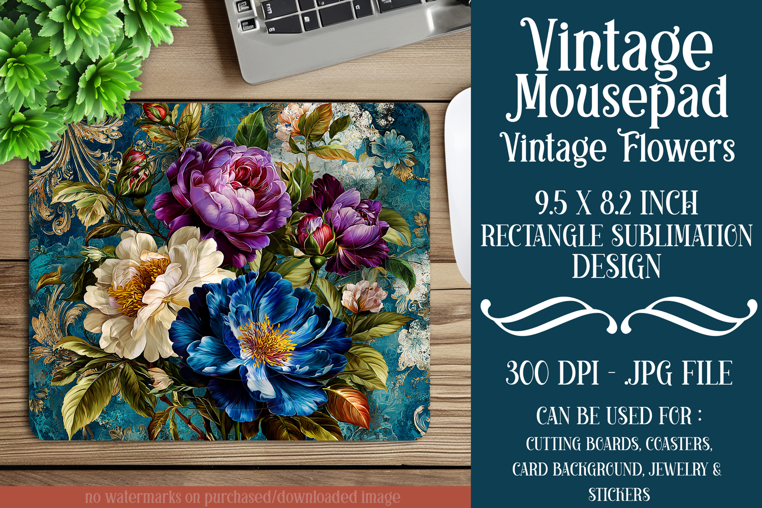 Vintage Mousepad, Sublimation Mousepad, Floral Mousepad, d49 product image 1