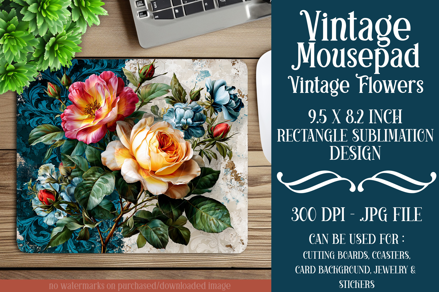 Vintage Mousepad, Sublimation Mousepad, Floral Mousepad, d5 product image 1
