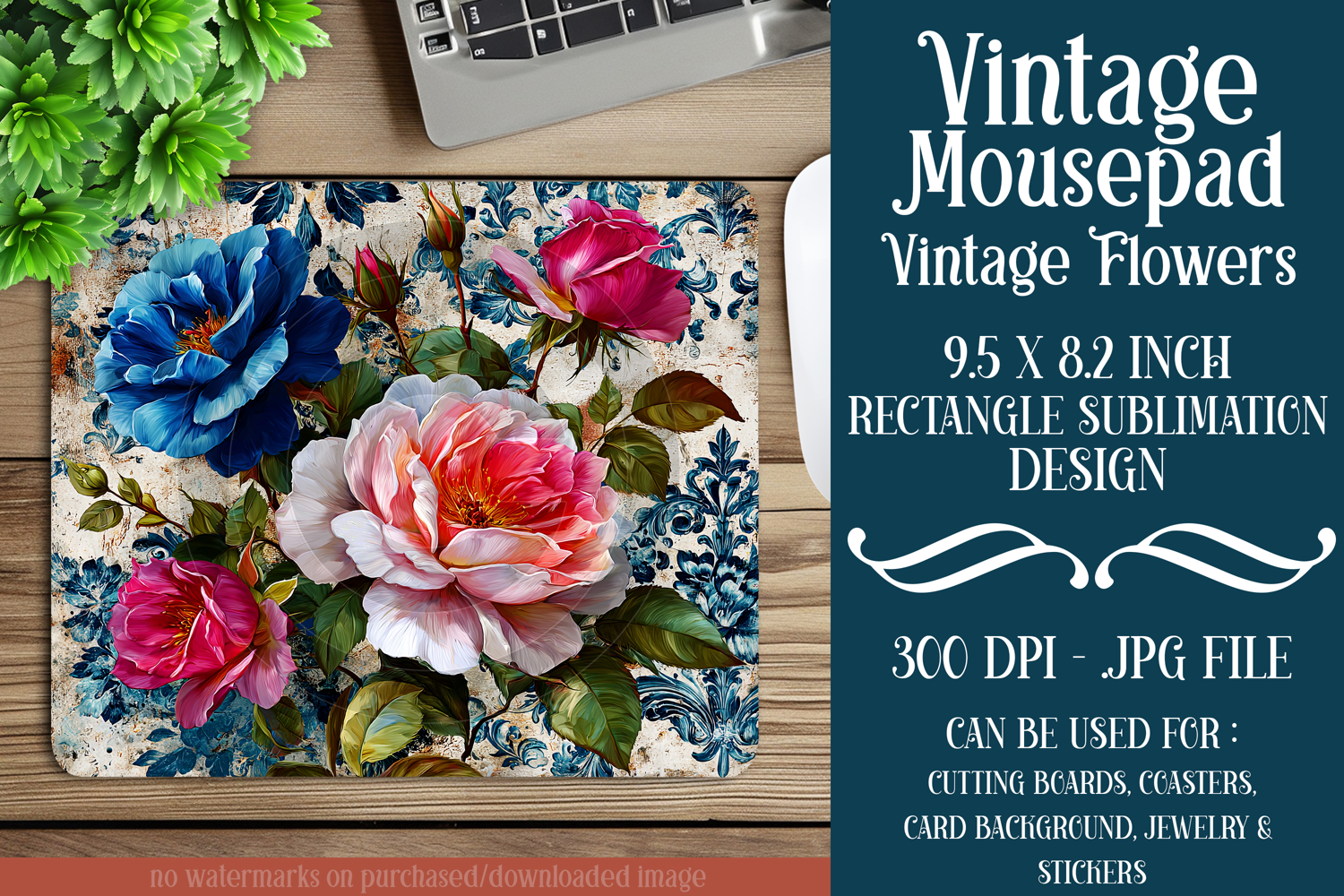 Vintage Mousepad, Sublimation Mousepad, Floral Mousepad, d50 product image 1