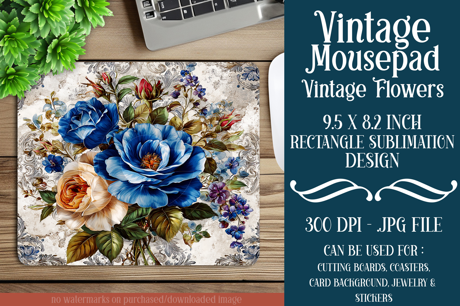Vintage Mousepad, Sublimation Mousepad, Floral Mousepad, d52 product image 1