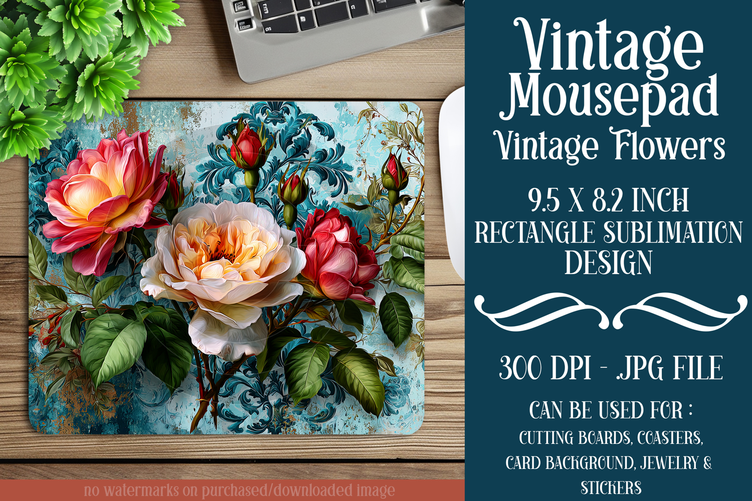 Vintage Mousepad, Sublimation Mousepad, Floral Mousepad, d53 product image 1