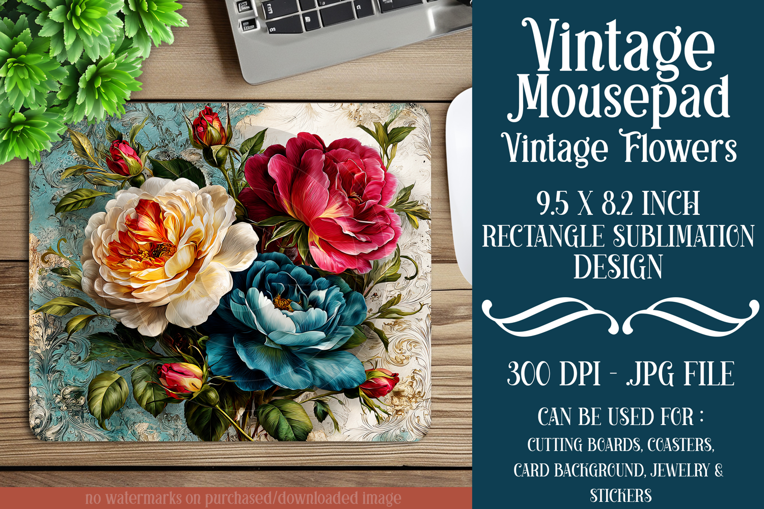 Vintage Floral Mousepad Sublimation Design, d57 product image 1