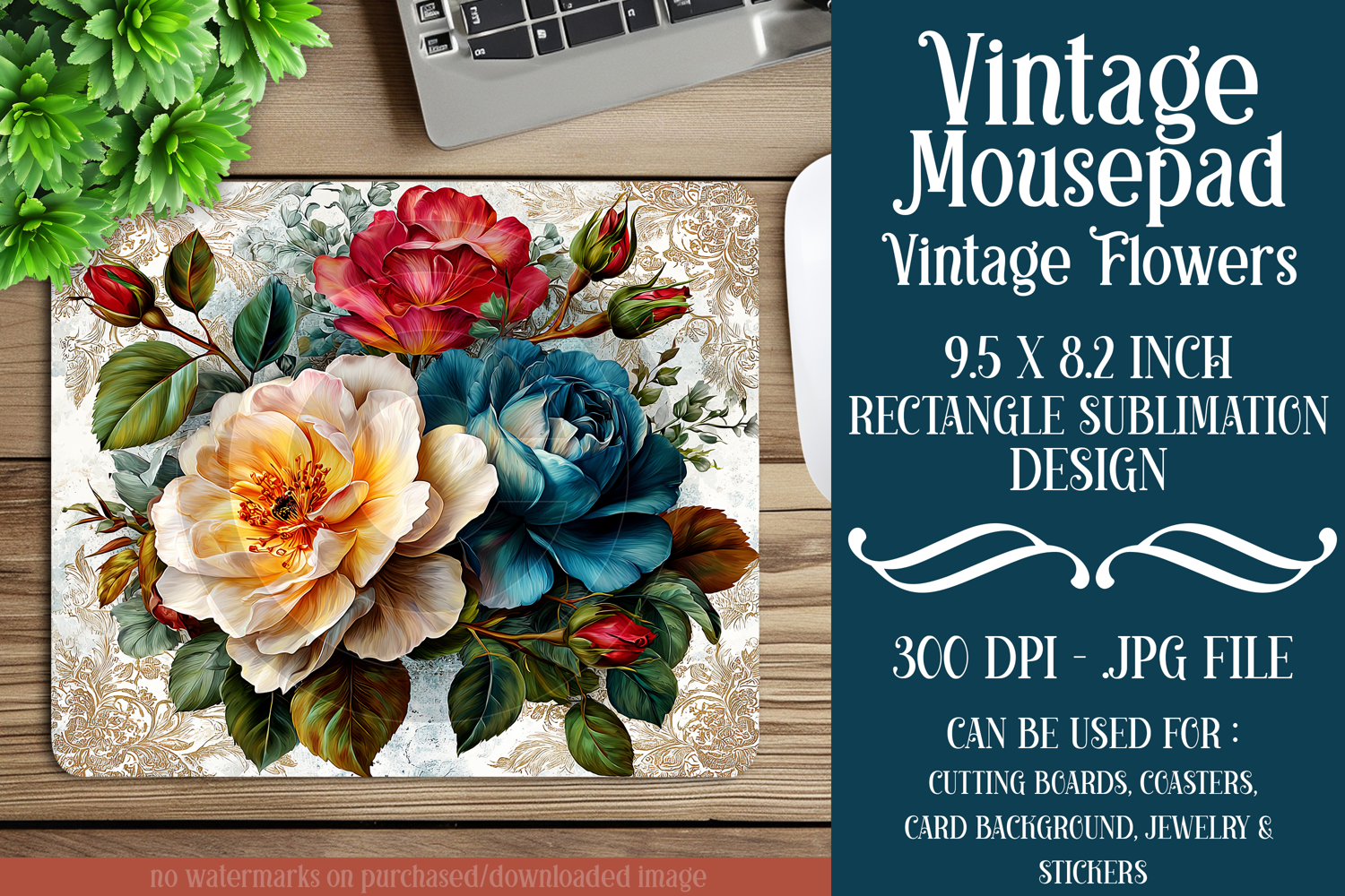 Vintage Mousepad, Sublimation Mousepad, Floral Mousepad, d58 product image 1