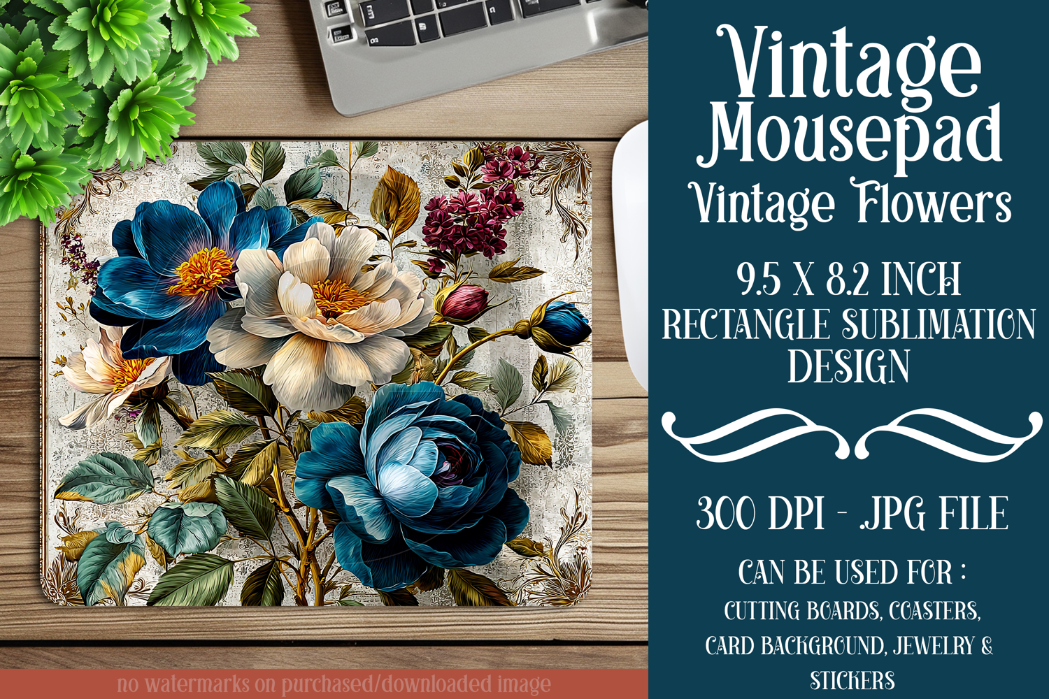Vintage Mousepad, Sublimation Mousepad, Floral Mousepad, d62 product image 1