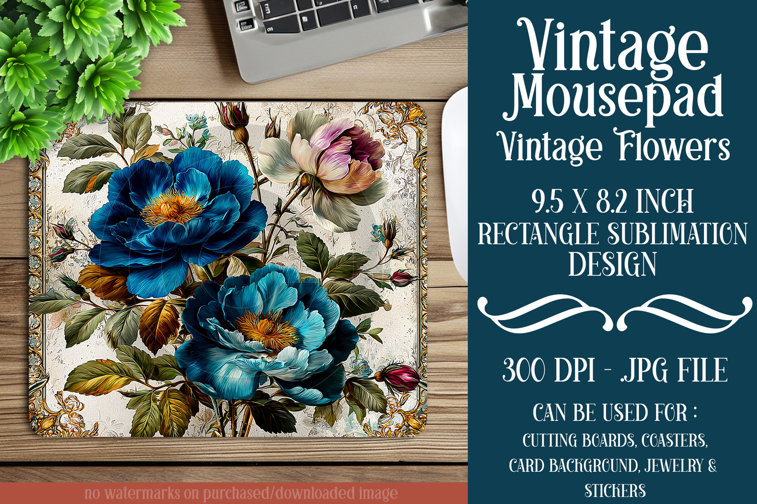 Vintage Mousepad, Sublimation Mousepad, Floral Mousepad, d63 product image 1