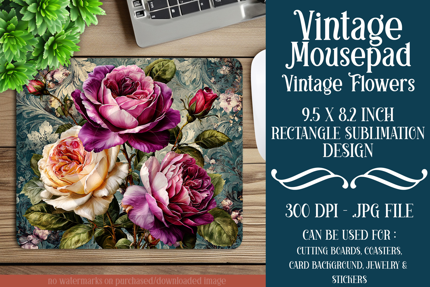 Vintage Mousepad, Sublimation Mousepad, Floral Mousepad, d66 product image 1