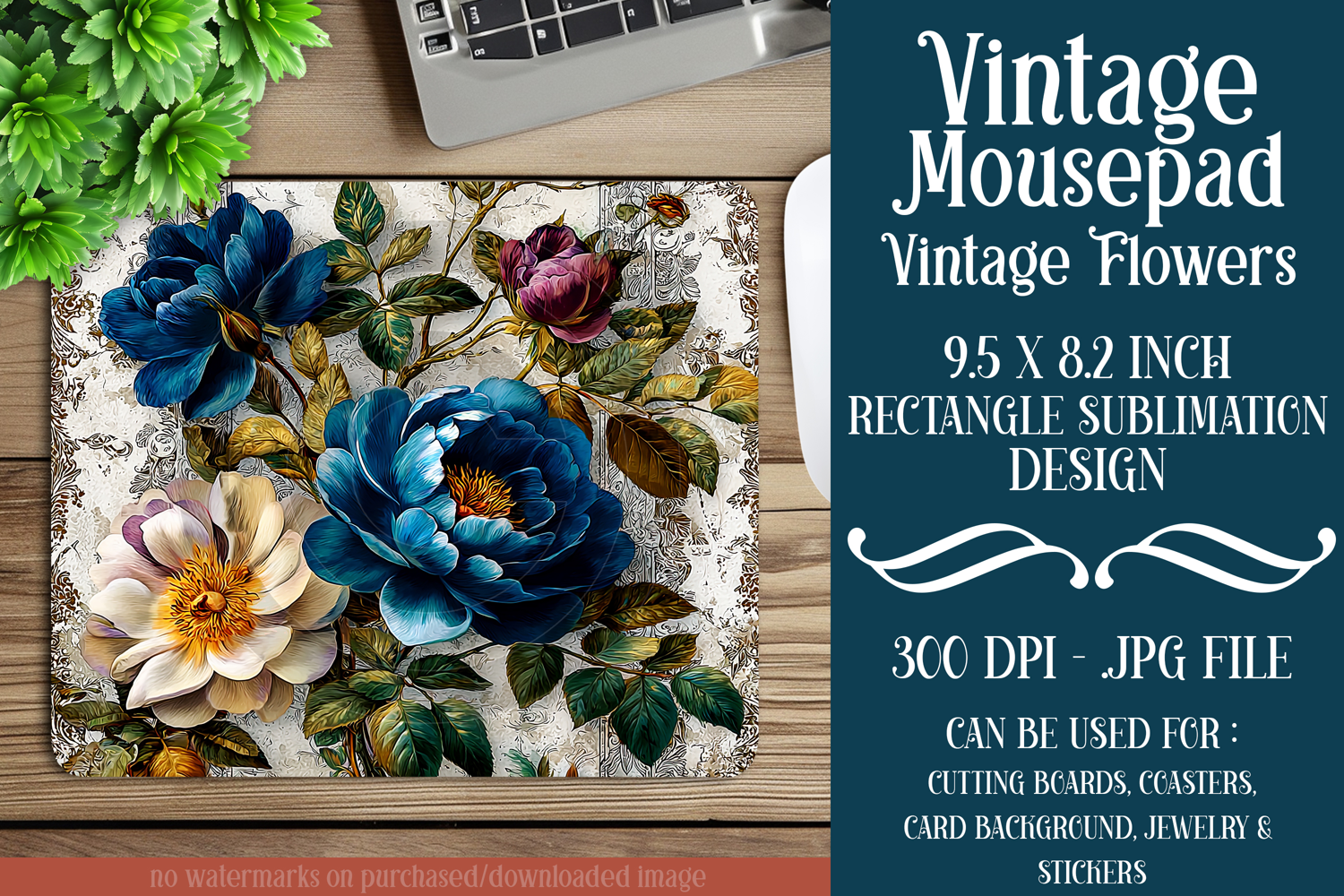 Vintage Mousepad, Sublimation Mousepad, Floral Mousepad, d67 product image 1