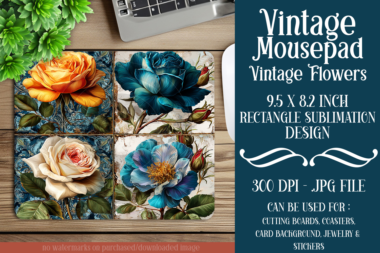 Vintage Mousepad, Sublimation Mousepad, Floral Mousepad, d70 product image 1