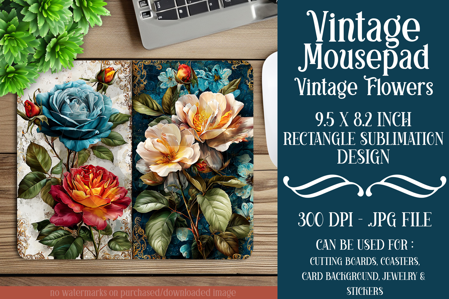 Vintage Mousepad, Sublimation Mousepad, Floral Mousepad, d75 product image 1