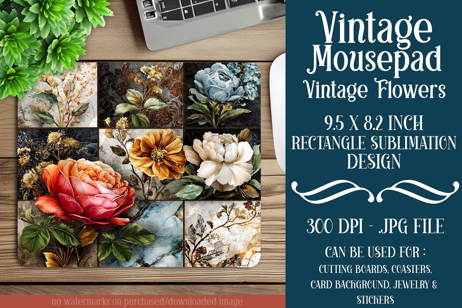 Vintage Mousepad, Sublimation Mousepad, Floral Mousepad, d78 product image 1