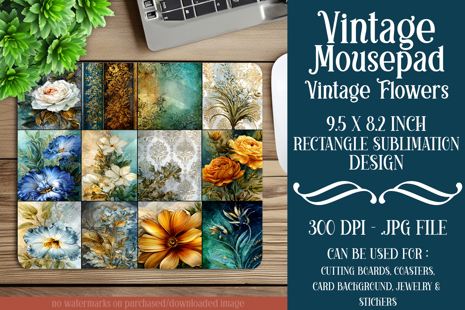 Vintage Mousepad, Sublimation Mousepad, Floral Mousepad, d79 product image 1