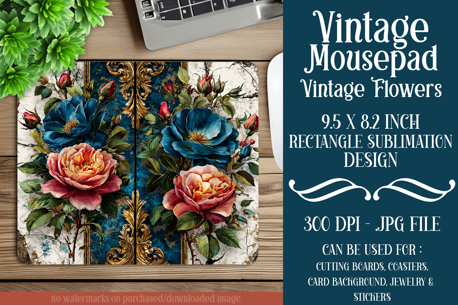 Vintage Mousepad, Sublimation Mousepad, Floral Mousepad, d81 product image 1