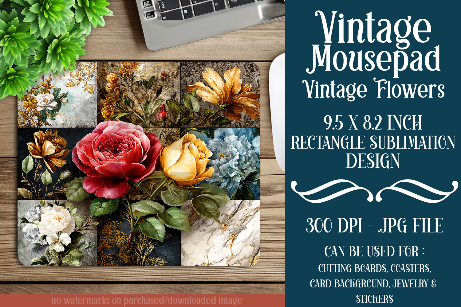 Vintage Mousepad, Sublimation Mousepad, Floral Mousepad, d84 product image 1