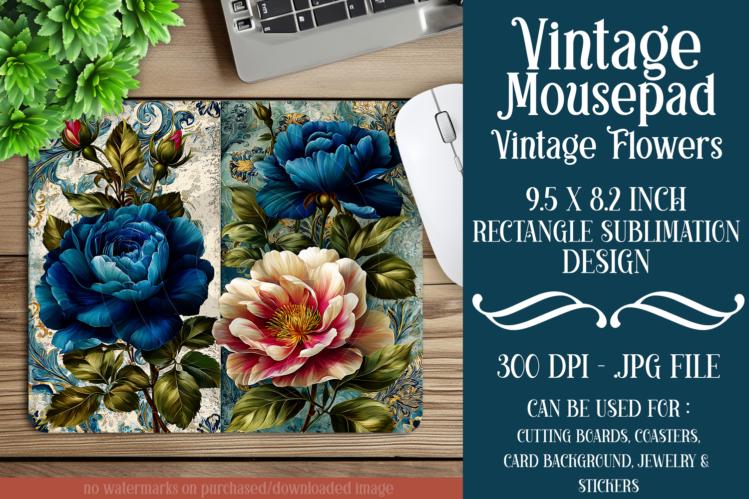 Vintage Floral Mousepad Sublimation Design, d87 product image 1