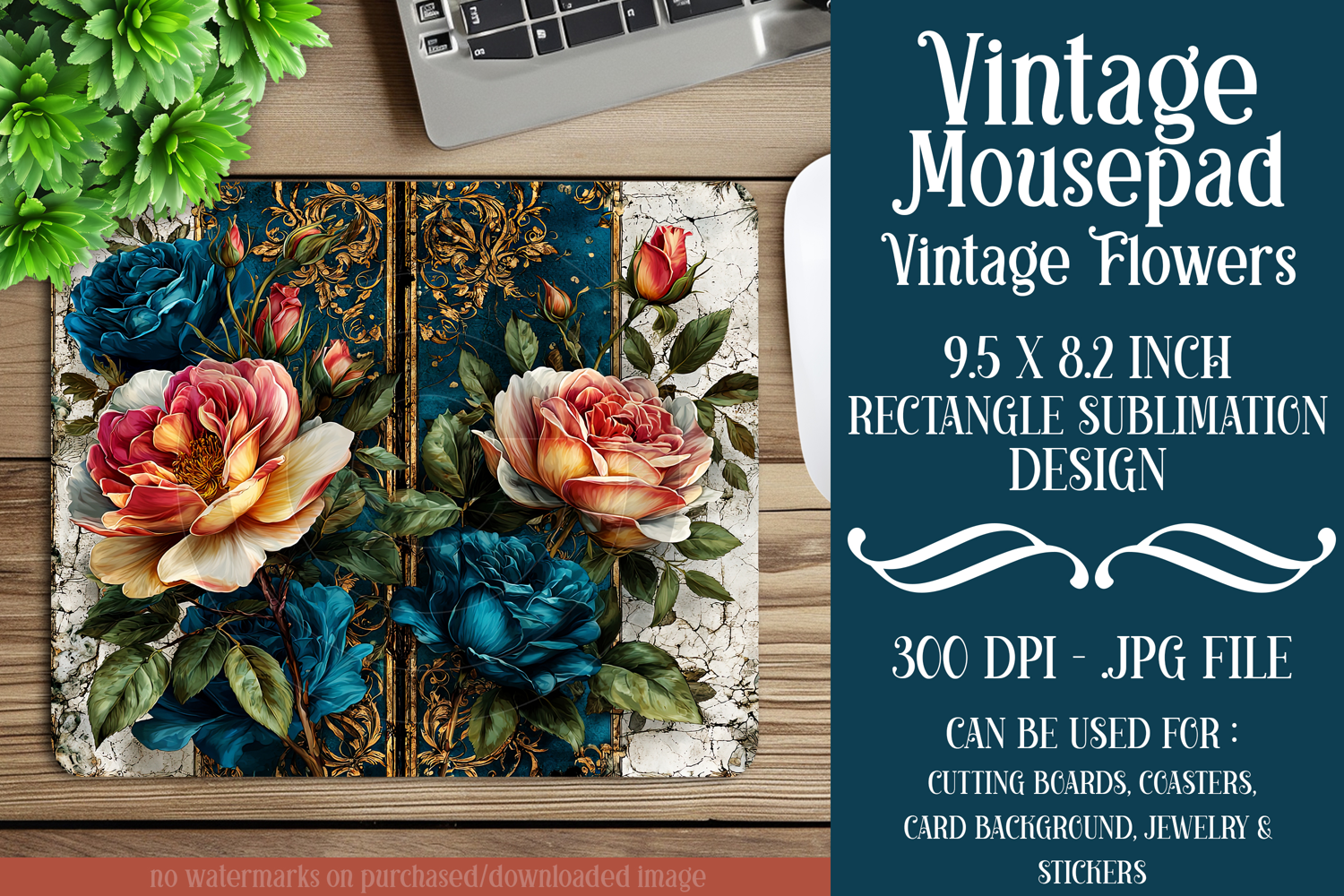 Vintage Mousepad, Sublimation Mousepad, Floral Mousepad, d9 product image 1