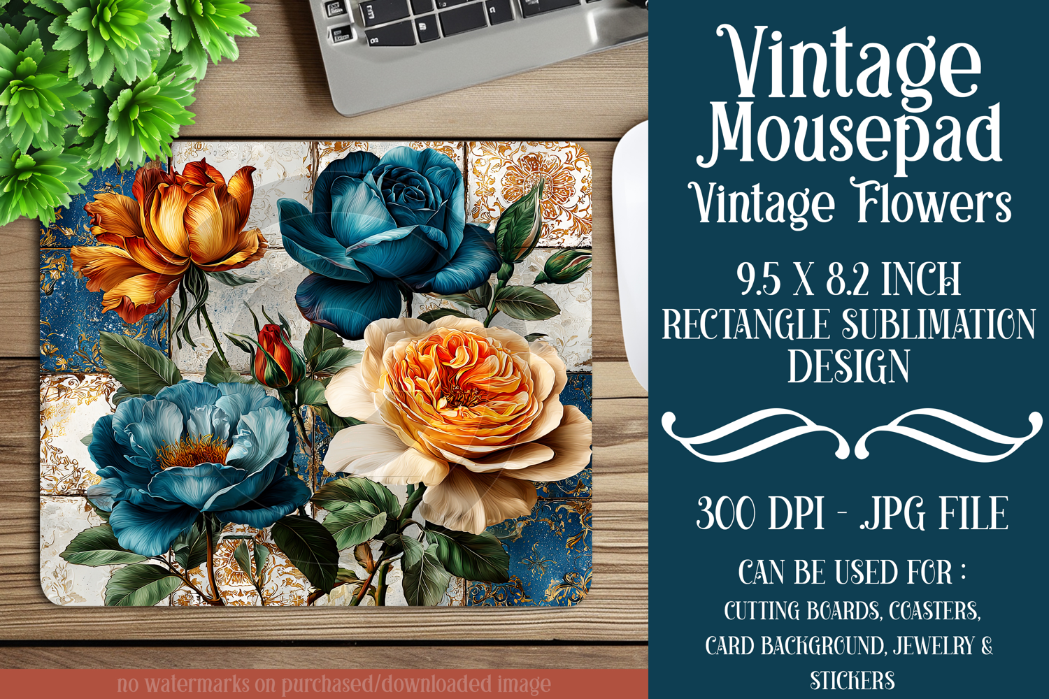 Vintage Mousepad, Sublimation Mousepad, Floral Mousepad, d91 product image 1