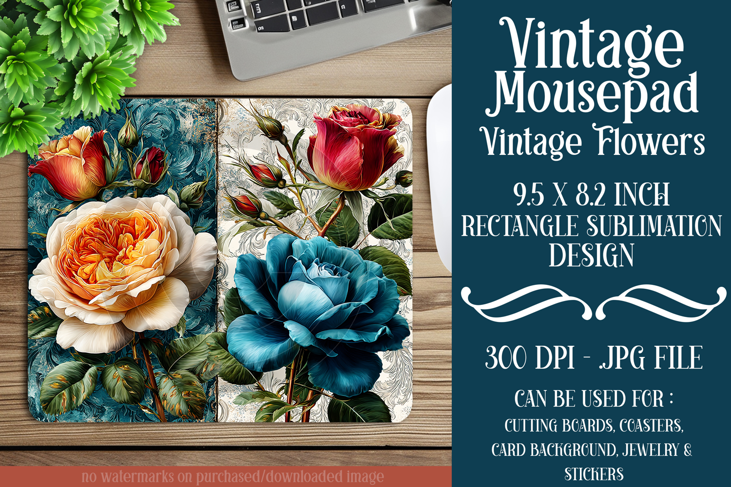 Vintage Mousepad, Sublimation Mousepad, Floral Mousepad, d94 product image 1