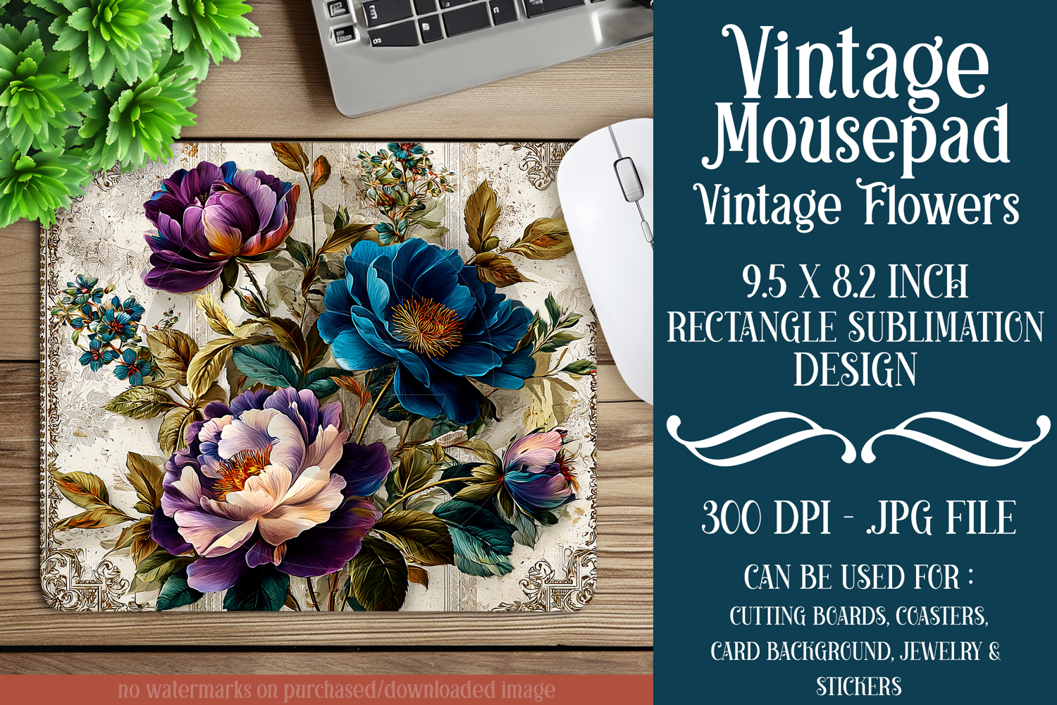 Vintage Mousepad, Sublimation Mousepad, Floral Mousepad, d95 product image 1
