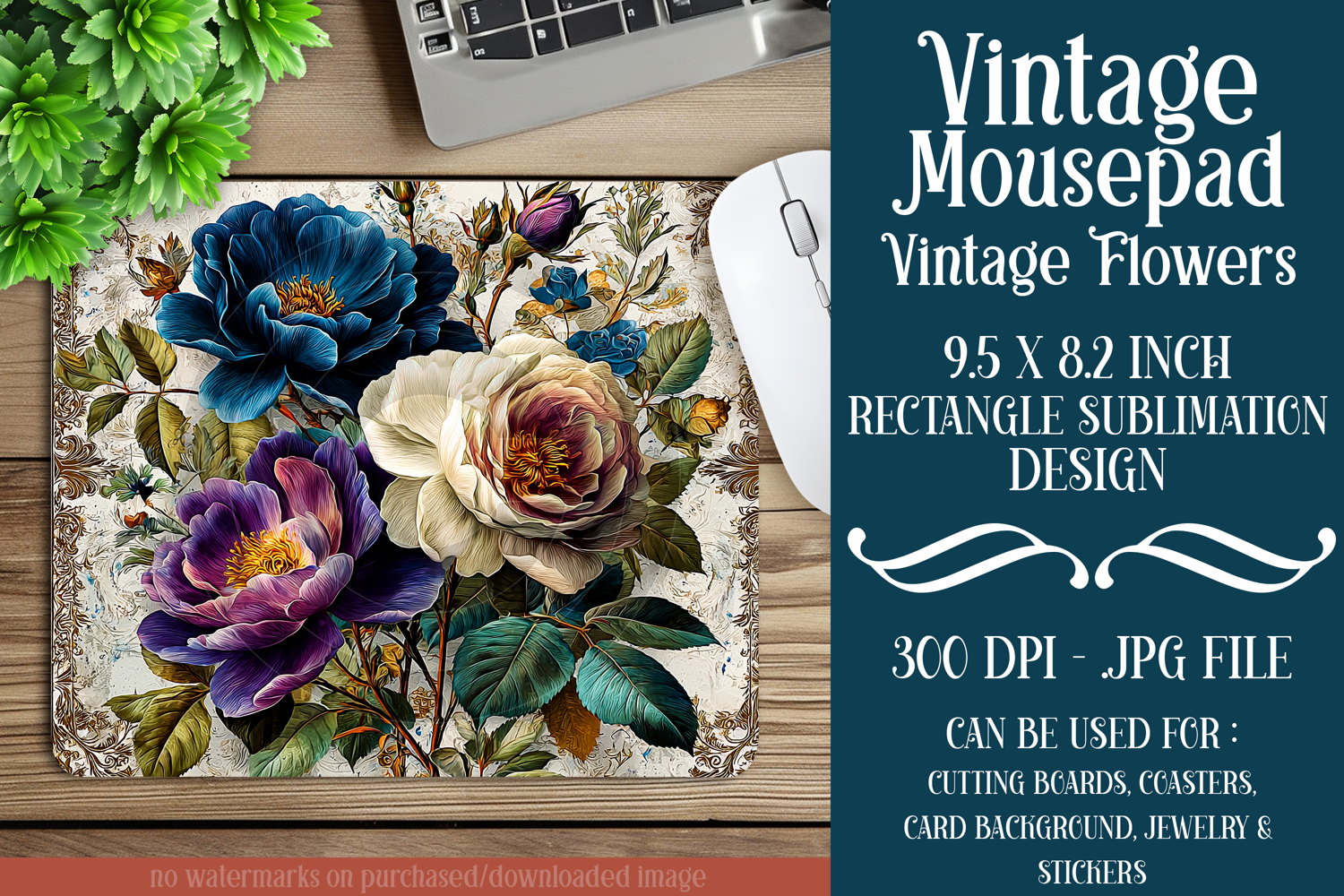 Vintage Mousepad, Sublimation Mousepad, Floral Mousepad, d96 product image 1