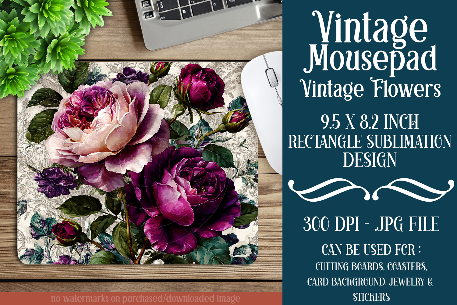 Vintage Mousepad, Sublimation Mousepad, Floral Mousepad, d98 product image 1