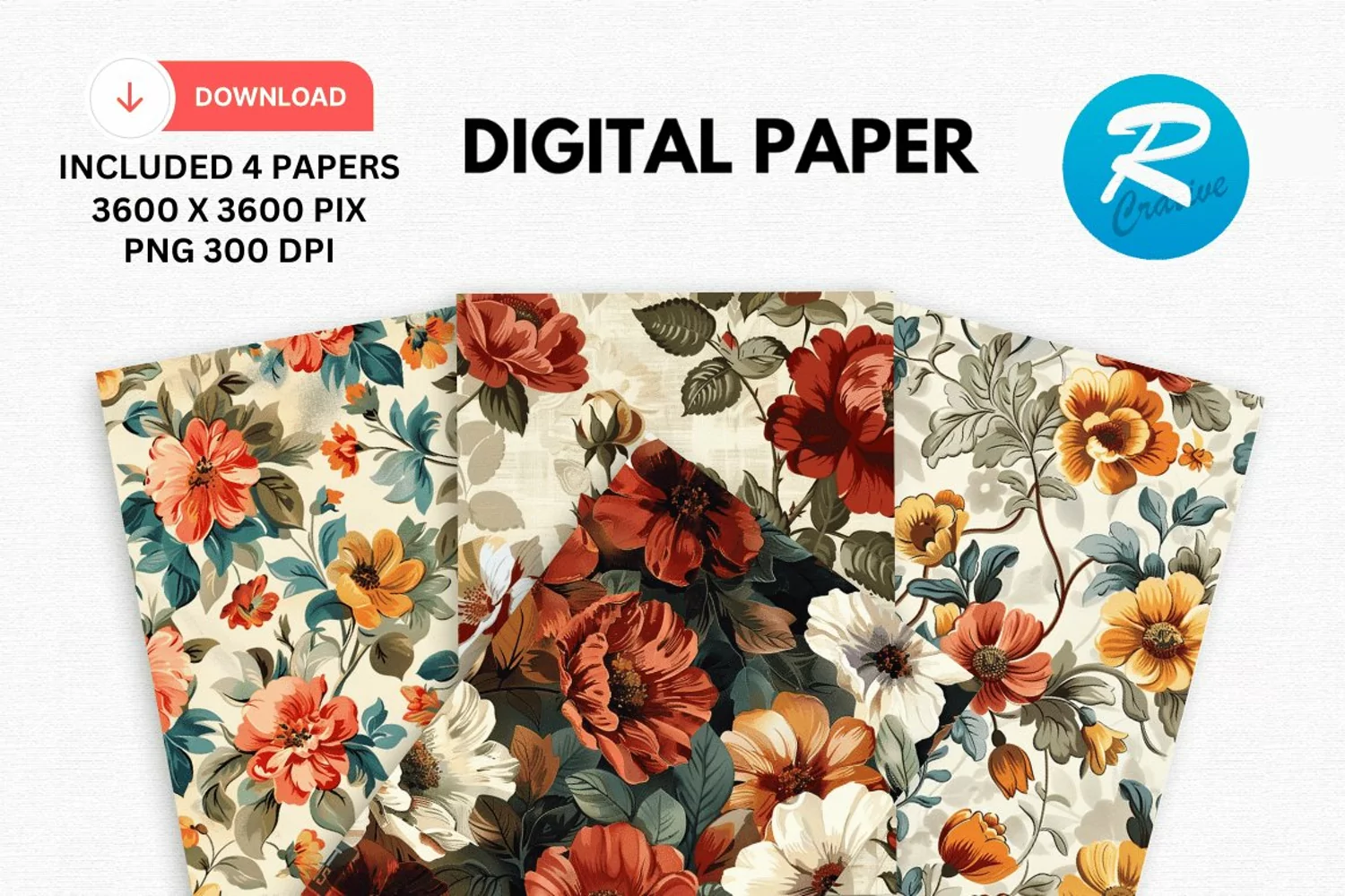Vintage Flowers Digital Paper, Flowers Background product image 1