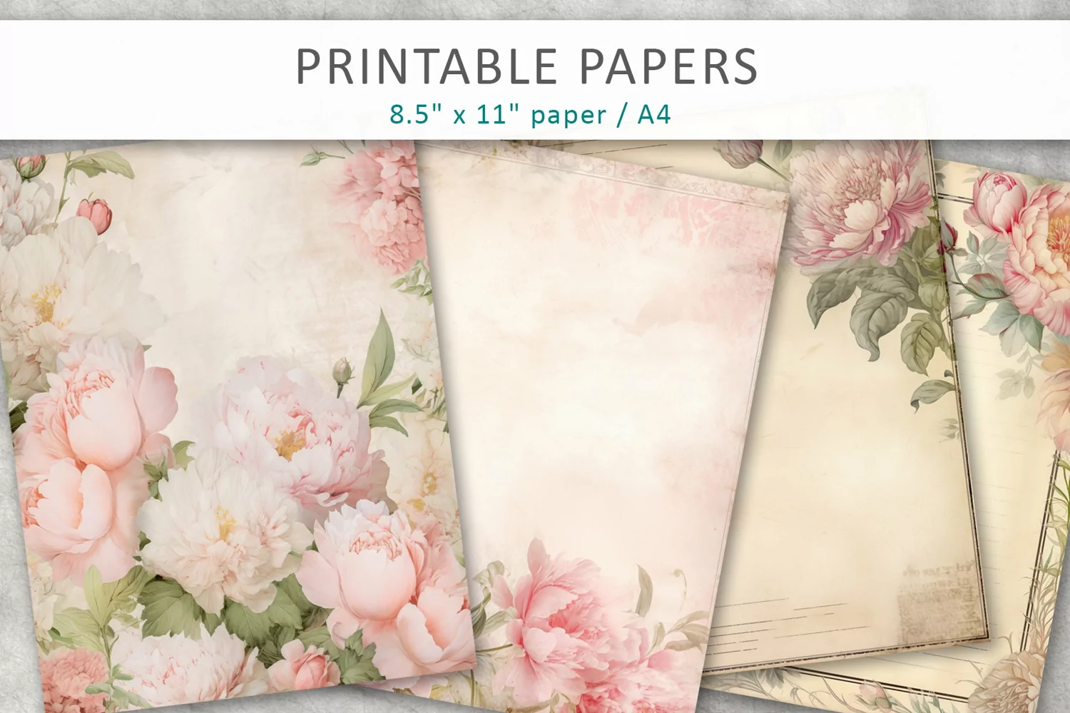 vintage floral junk journal, printable paper product image 1