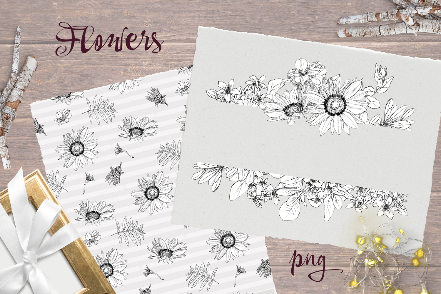 Vintage flowers Frame Seamless Pattern Png product image 1