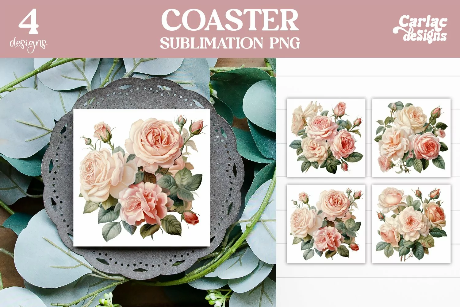 VIntage Flowers Square Coaster Sublimation