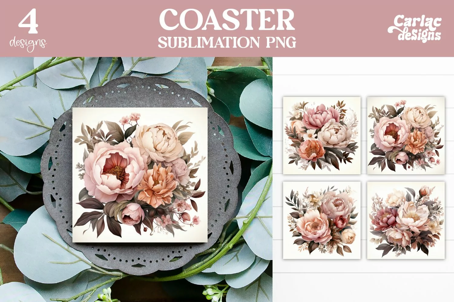 VIntage Flowers Square Coaster Sublimation