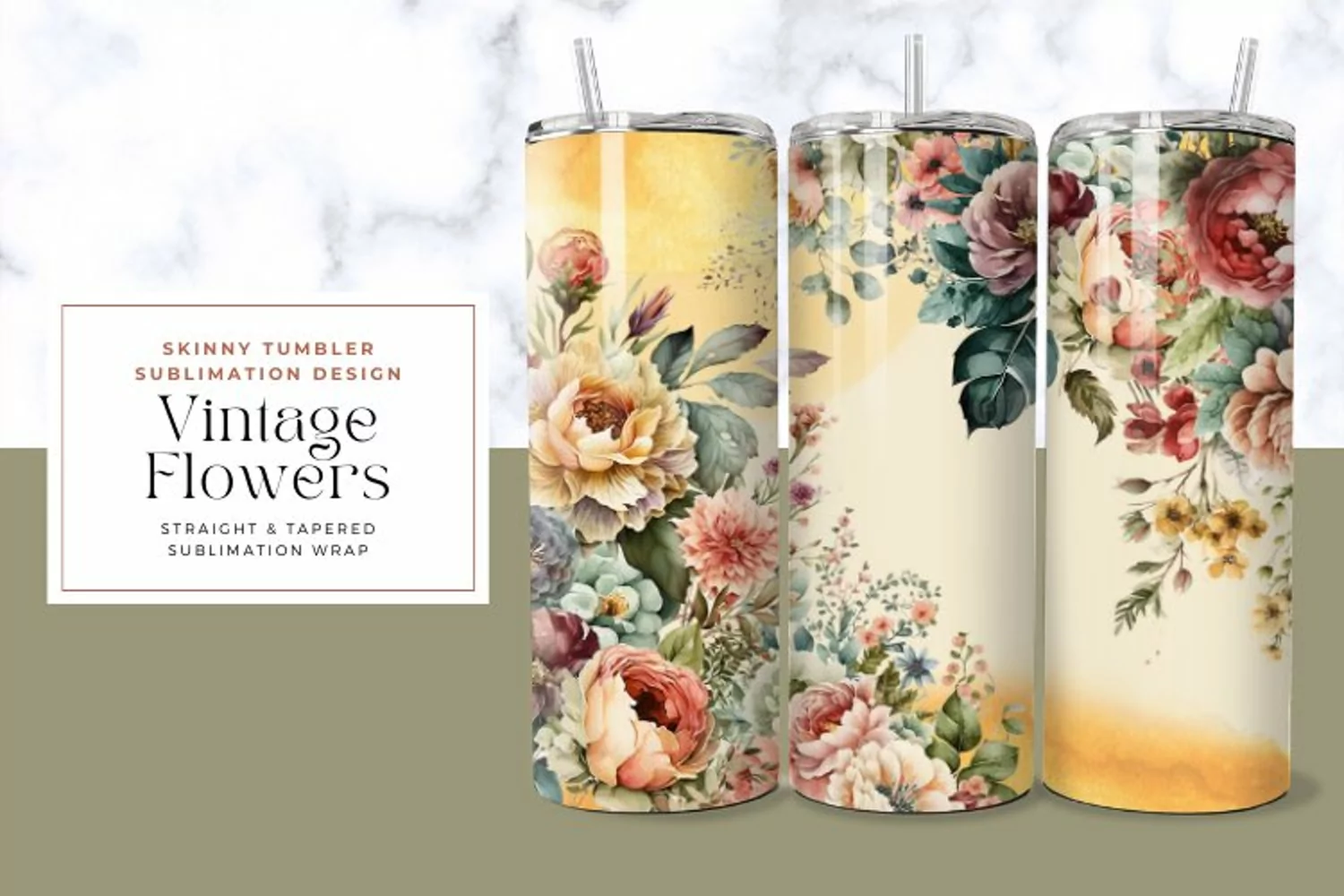 Vintage Flowers Tumbler Wrap product image 1
