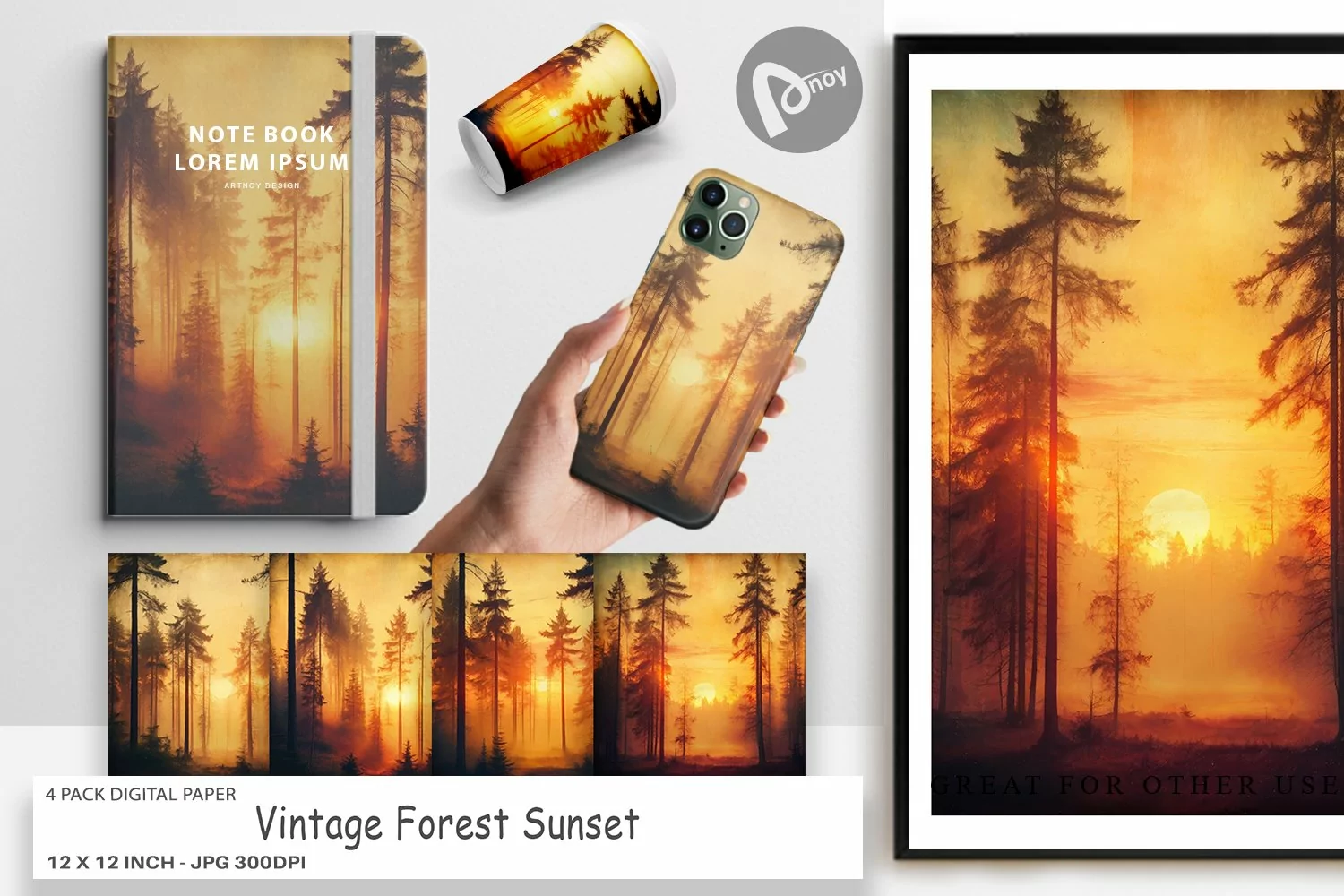 Digital Paper Vintage Forest Sunset product image 1