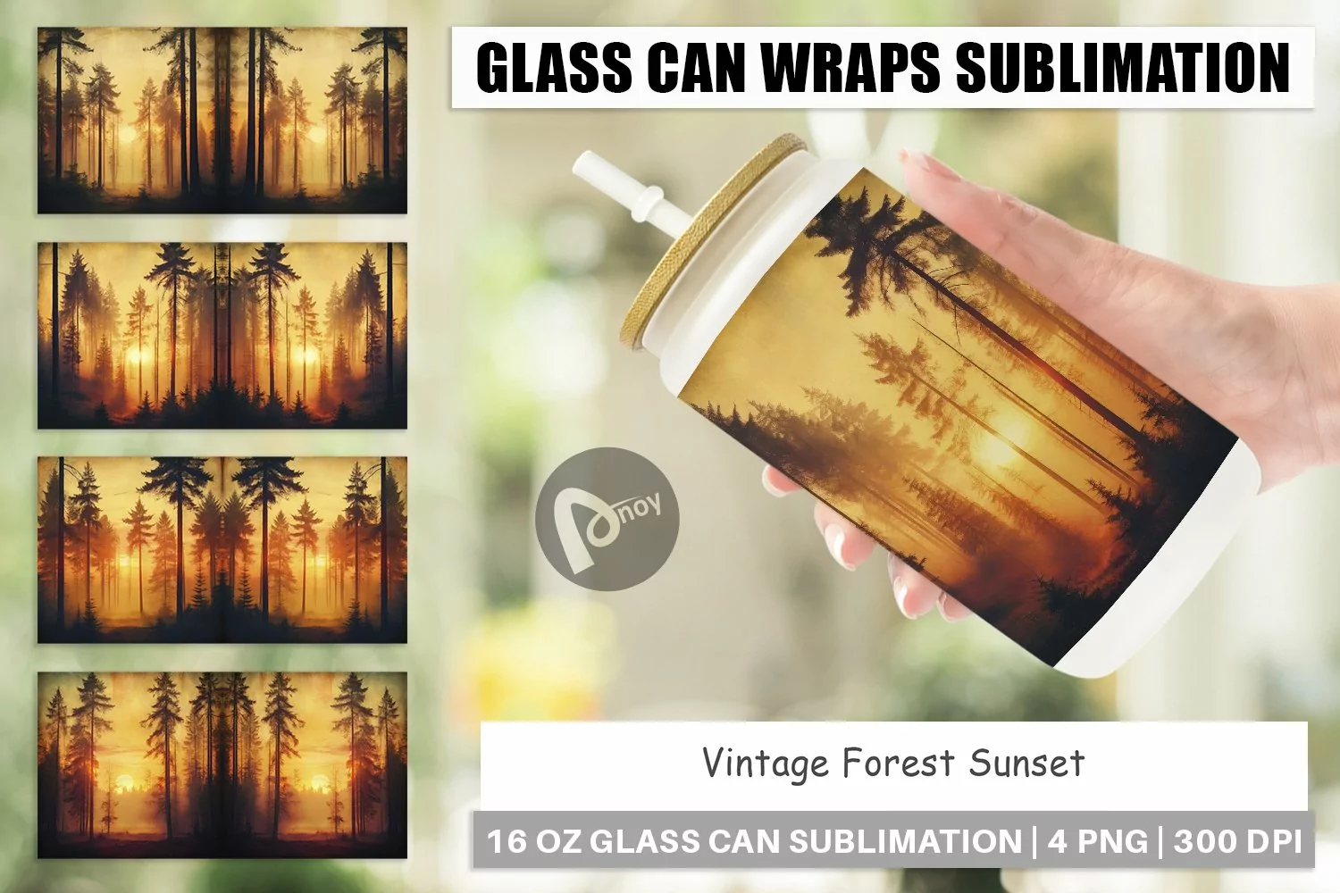 Glass Can Wraps Vintage Forest Sunset product image 1