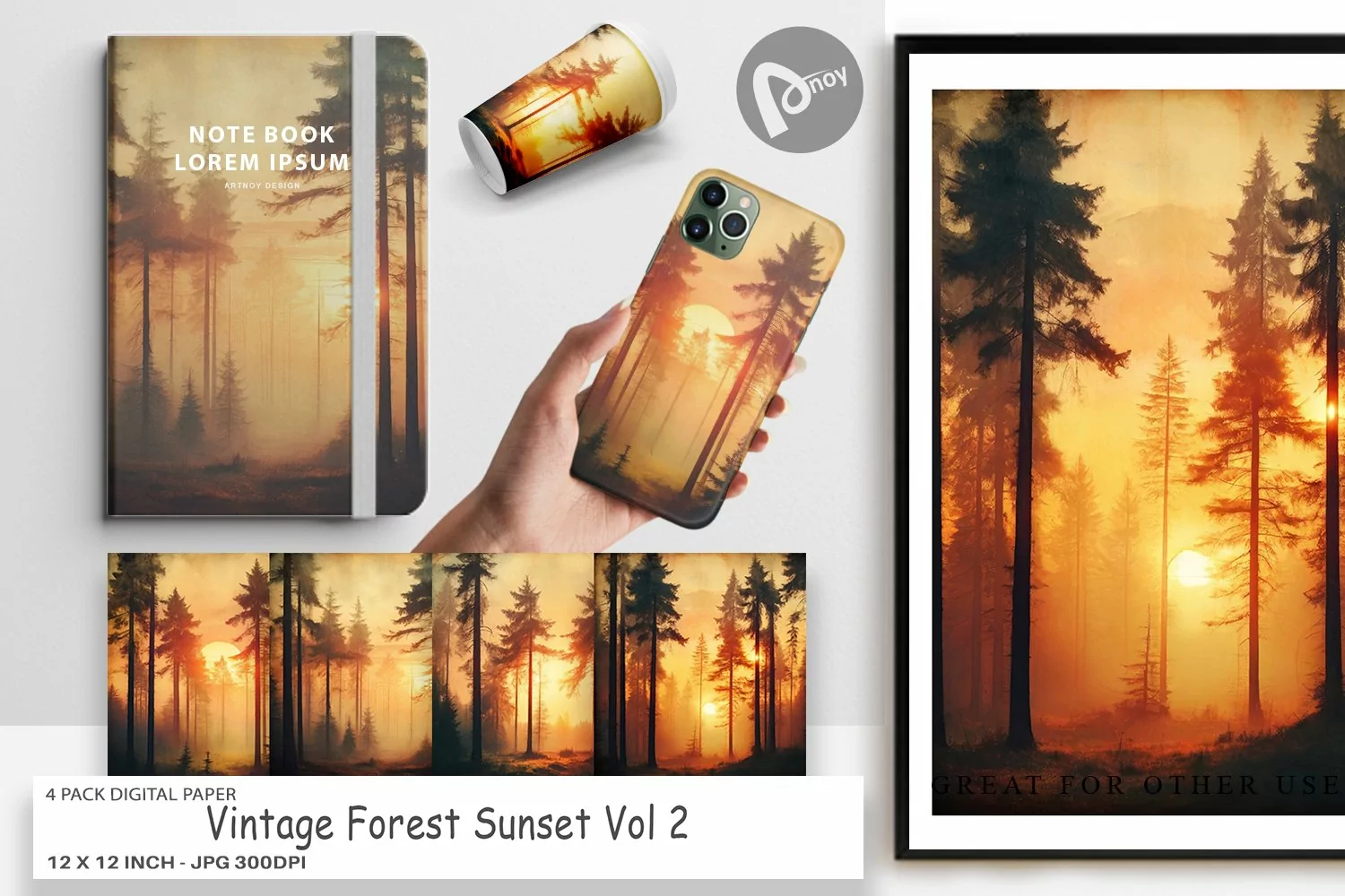 Digital Paper Vintage Forest Sunset product image 1