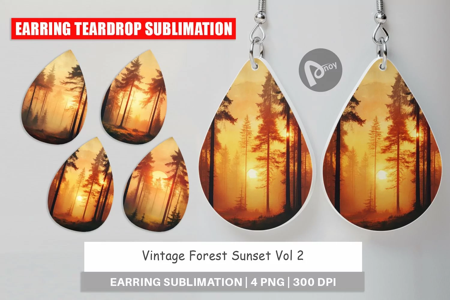Earring Teardrop Vintage Forest Sunset product image 1