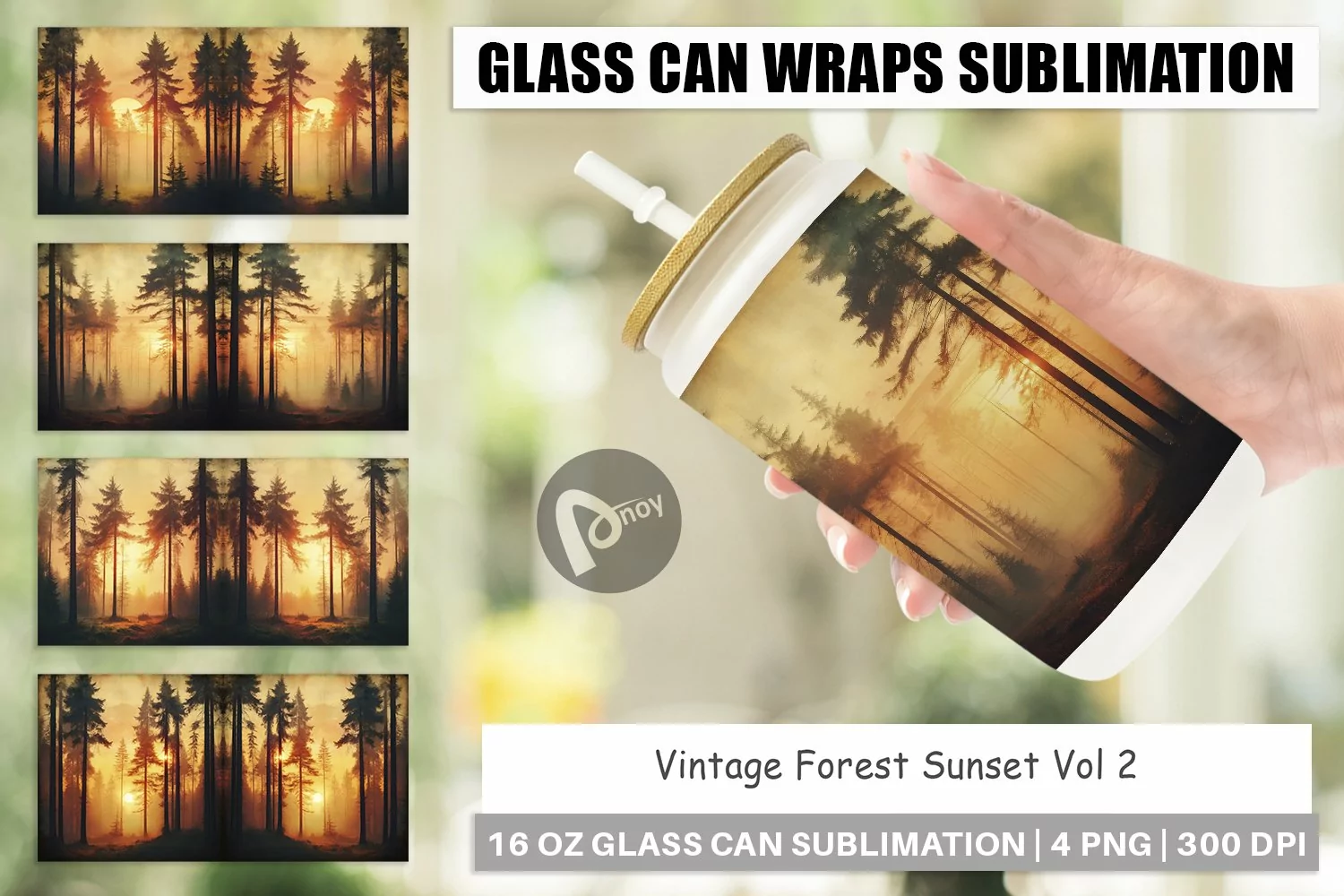 Glass Can Wraps Vintage Forest Sunset product image 1