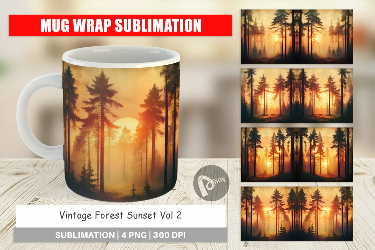 Mug Wrap Design Vintage Forest Sunset product image 1