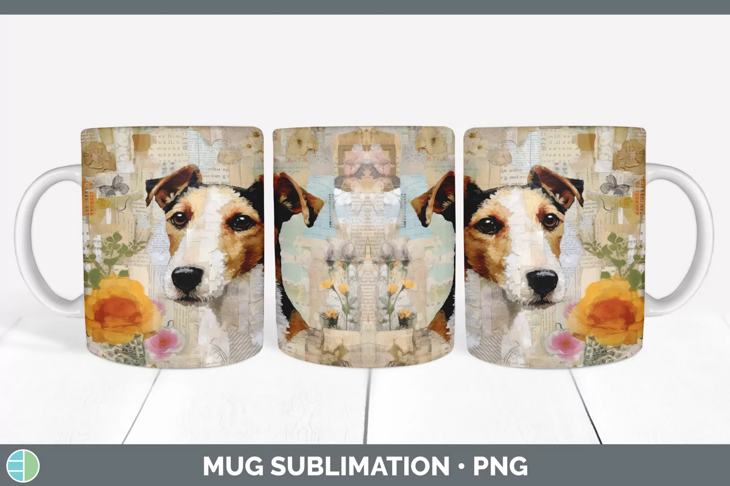 GorgeousDecoupage Fox Terriers Mug Wrap design.